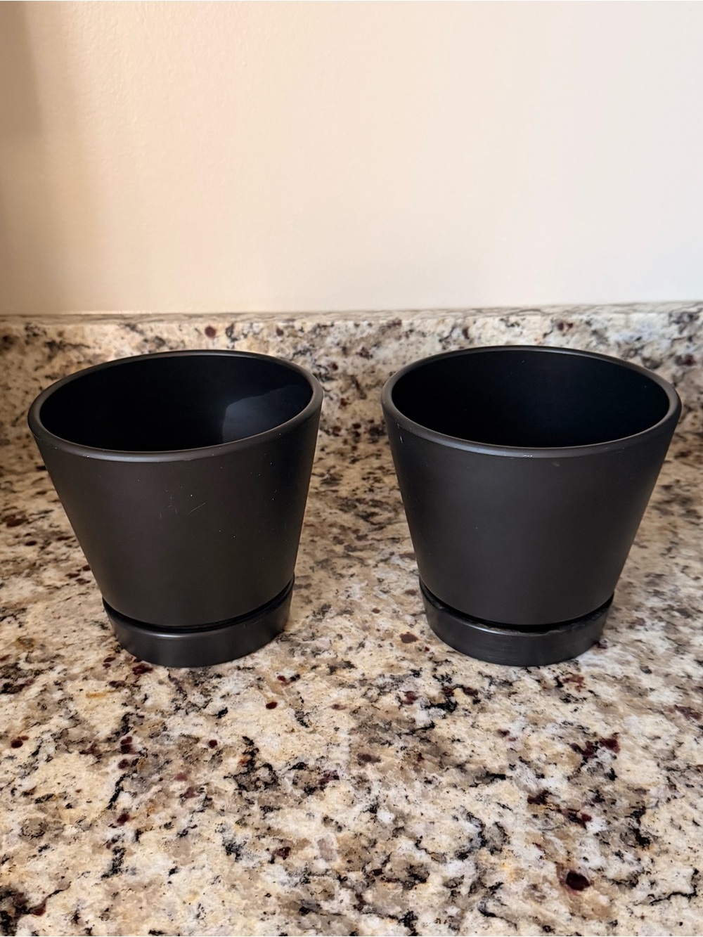 Matte Black Small Plant Pots - Set of 2 - 6 inch Pots